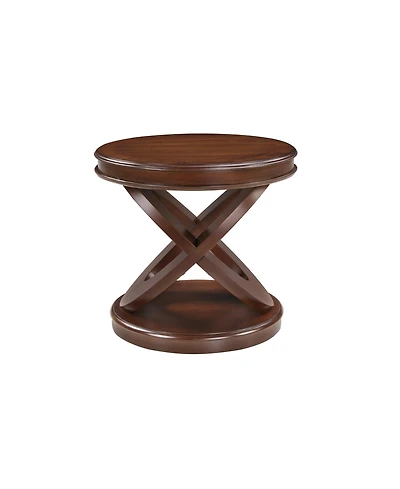 sumyeg Walnut Retro Round Wooden End Table X-Shape Base Sofa Side Table