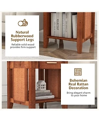 sumyeg Rattan Nightstand End Table with Drawer and Storage Shelf