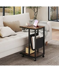 sumyeg C-shaped Side Table with Canvas Storage Pouch and Metal Frame