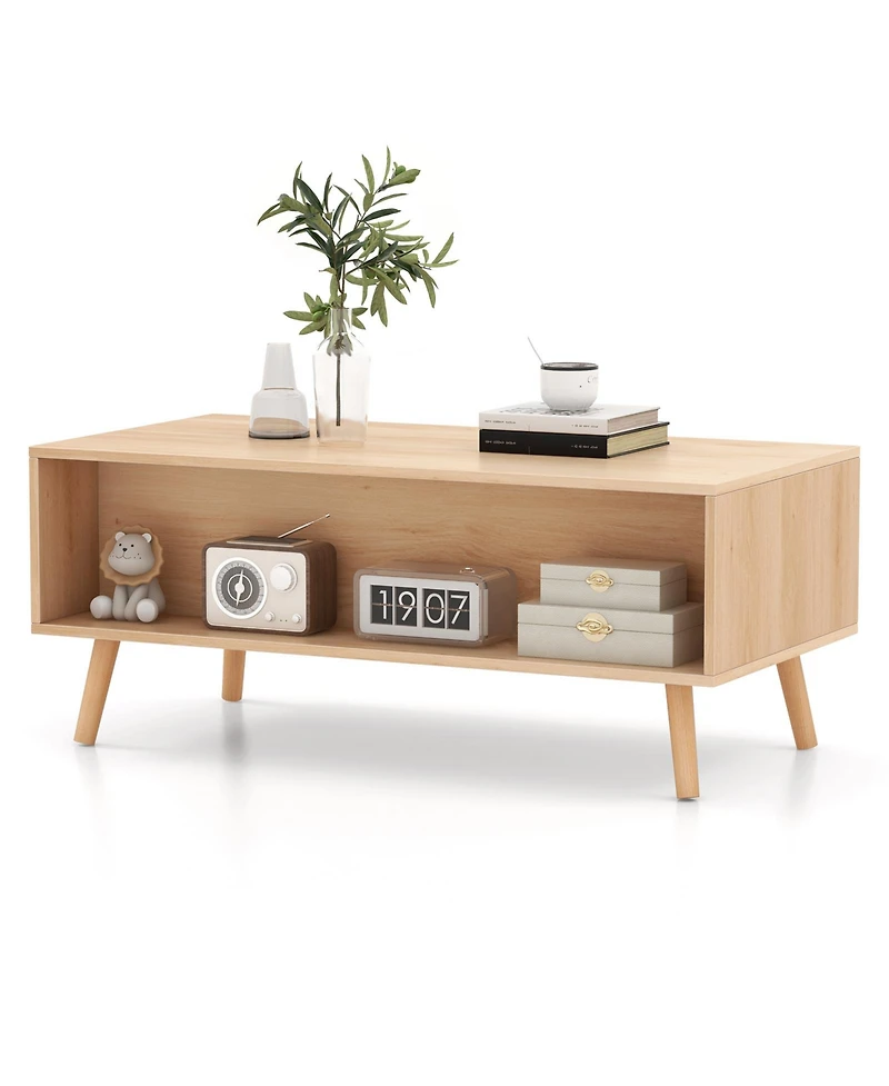 sumyeg Rattan Coffee Table Mid Century Modern Center Table with 2 Storage Drawers