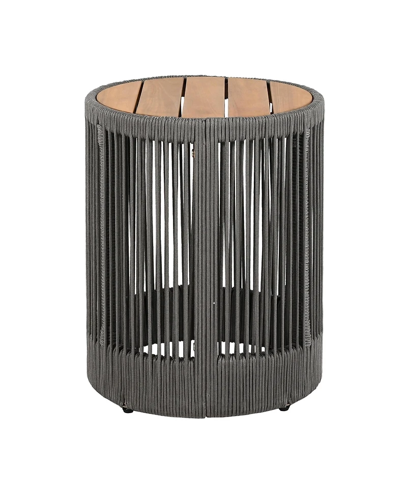 sumyeg Outdoor Rattan Rope and Acacia Wood Side Table for Patio, Balcony Garden