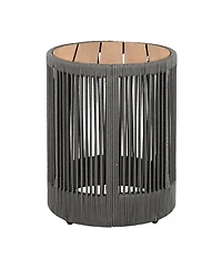 sumyeg Outdoor Rattan Rope and Acacia Wood Side Table for Patio, Balcony Garden
