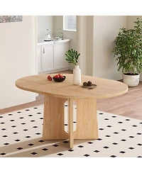 Streamdale Furniture Solid Wood Extendable Round Dining Table with Leaf