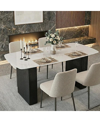 Streamdale Furniture Glass Marble Pattern Dining Table