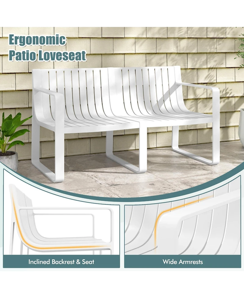 Gymax 3 Pcs Patio Furniture Set w/1 Loveseat and 2 Side Tables All-Weather Bistro Set