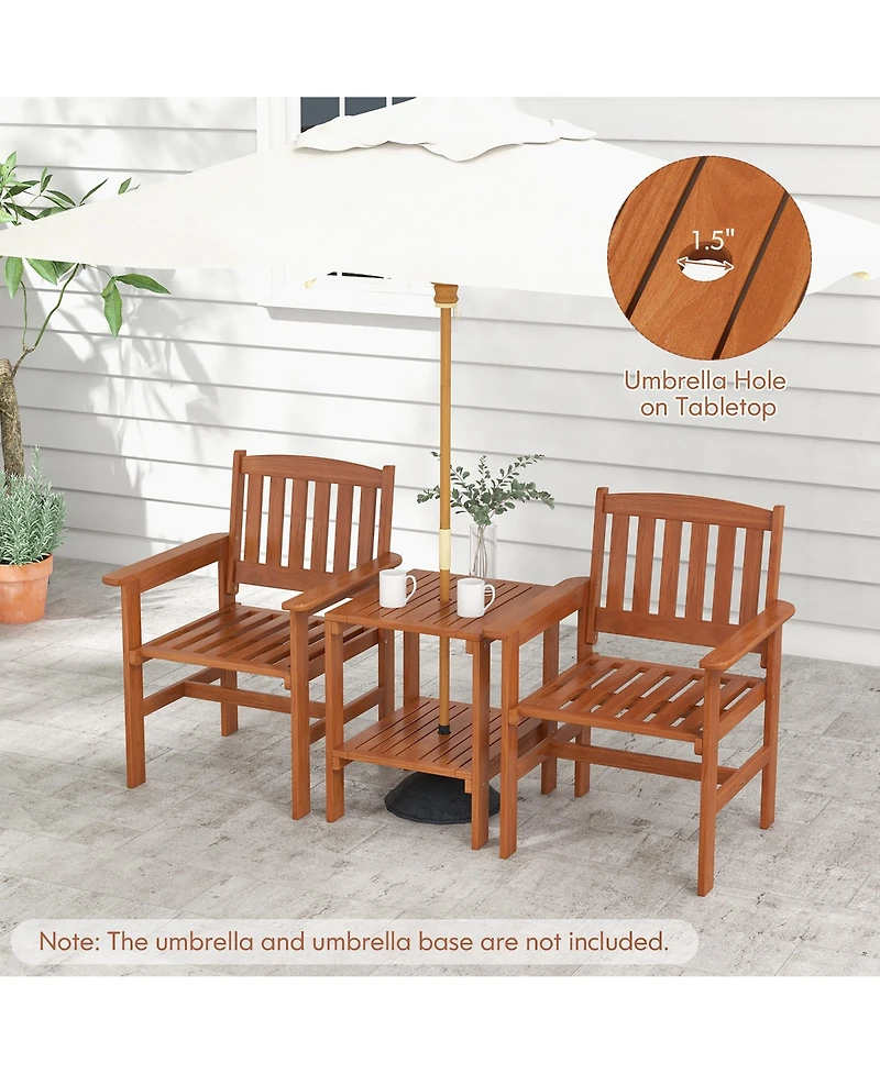 Gymax 3 Pcs Patio Bistro Table and Chairs Set w/ Umbrella Hole for Garden Poolside