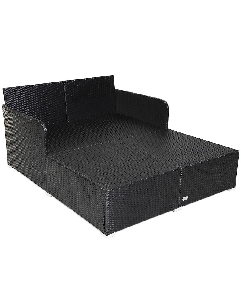 Gymax Patiojoy Outdoor Rattan Daybed Pillows Cushioned Sofa Furniture Patio