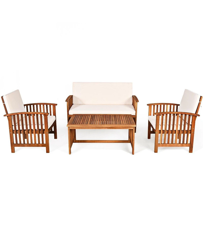 Gymax 8PCS Wooden Patio Conversation Set Outdoor Furniture Set w/ Cushions Turquoise