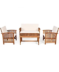 Gymax 8PCS Wooden Patio Conversation Set Outdoor Furniture Set w/ Cushions Turquoise