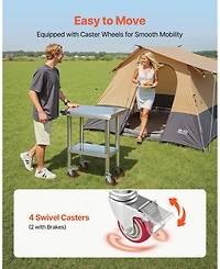 Gouun Stainless Steel Prep Table on Wheels with Adjustable Undershelf, 24 x 18 x 34 in
