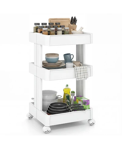Gouun 3-Tier Rolling Utility Cart with Detachable Trays and Ventilated Shelves, 15.5 x 14.5 x 30 in