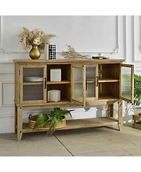 Streamdale Furniture Rustic Accent Glass Door Wooden Sideboard Cabinet with Storage Shelf
