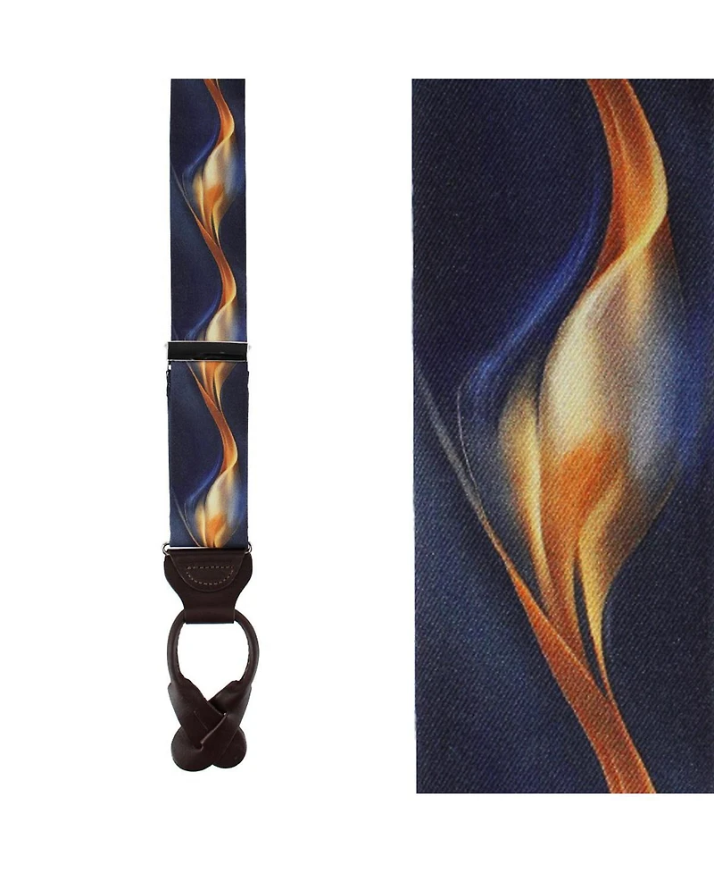 Trafalgar Men's Atticus Blue and Gold Billow Silk Button End Suspenders