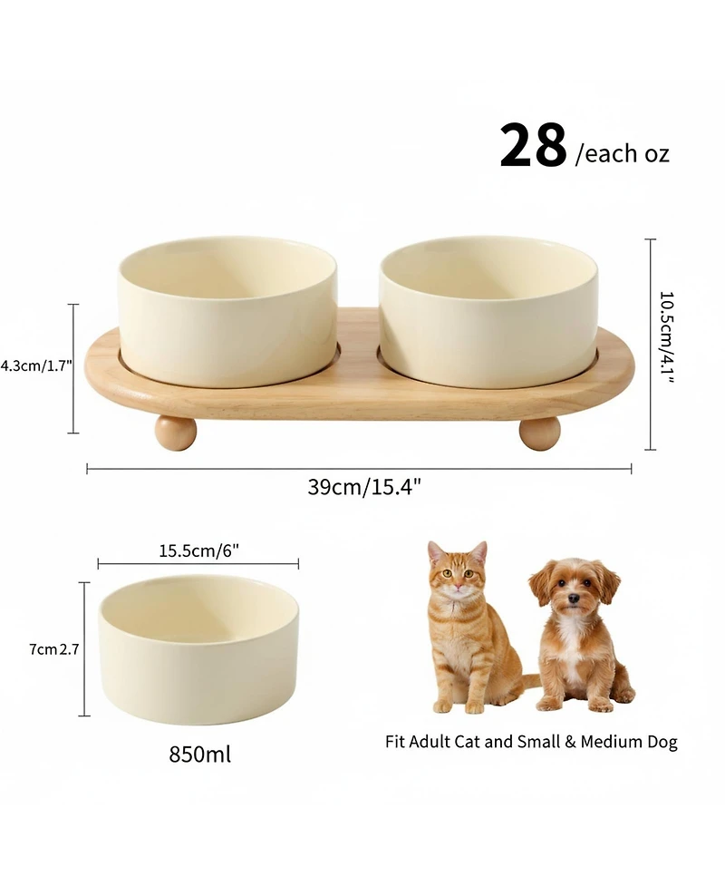 Aronkl Ceramic Elevated Dog Bowls Set Raised Feeder for Food Water Stable Non-Slip Healthy Dishwasher Safe
