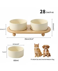 Aronkl Ceramic Elevated Dog Bowls Set Raised Feeder for Food Water Stable Non-Slip Healthy Dishwasher Safe