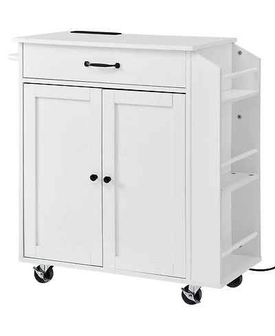 Gouun 32 in Rolling Kitchen Island Cart with Built-In Power Outlet and Storage Cabinet