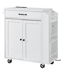 Gouun 32 in Rolling Kitchen Island Cart with Built-In Power Outlet and Storage Cabinet