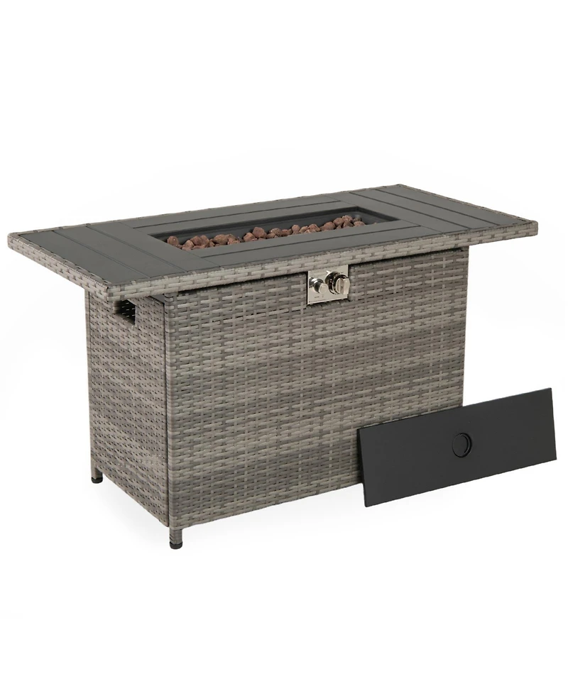 Gouun 44.5 in Propane Fire Pit Table with Stainless Steel Burner, 50000 Btu 2-in-1 Rattan Gas Fire Table