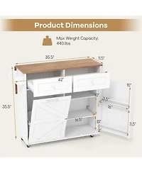 Gouun Rolling Kitchen Island with Trash Can Cabinet, Drop Leaf and Spice Rack, 440 lbs Capacity, 42 x 25.5 x 35.5 in
