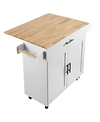 Gouun Solid Wood Top Kitchen Island Cart with Drop Leaf, Storage Cabinet and Wheels, 35.4 in