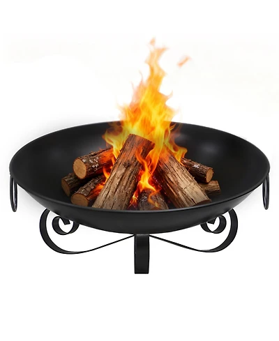 Sugift 24 Inch Heavy-Duty Metal Fire Pit Bowl Outdoor Wood-Burning Firepit with Handles