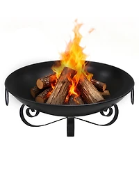 Sugift 24 Inch Heavy-Duty Metal Fire Pit Bowl Outdoor Wood-Burning Firepit with Handles