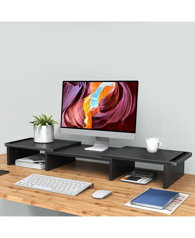 Gnuadz Dual Monitor Stand Riser Adjustable Wood desktop organizer