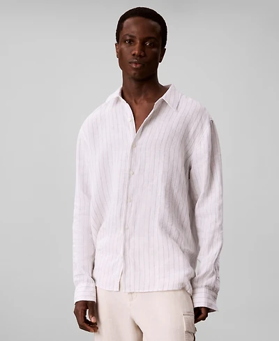Calvin Klein Men's Yarn-Dyed Pinstripe Linen Classic Shirt