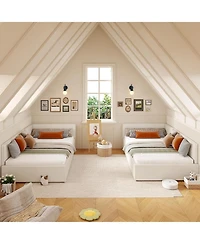 gaomon Twin daybed with headboard, Corner Bed Frame with Bed Rails, Velvet Upholstered Sofa Bed with Guardrail for Bedroom