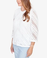 Alfred Dunner Women's St. Augustine Chevron Crochet Crewneck Top