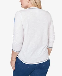 Alfred Dunner Women's Port Side Embellished Floral Button Top