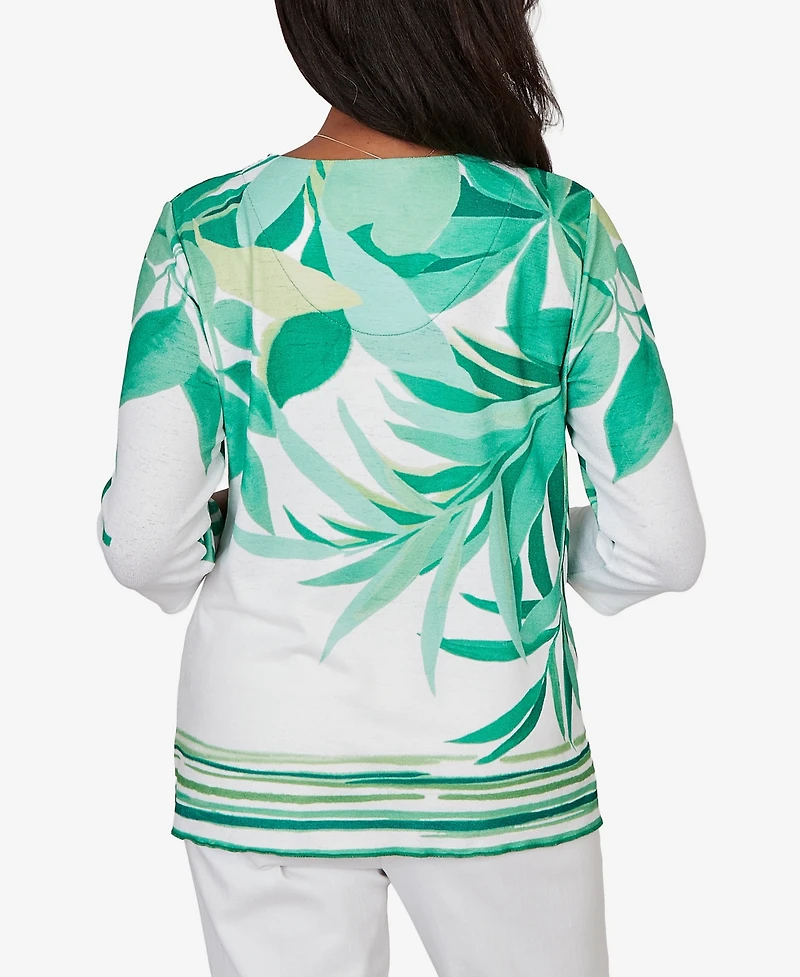 Alfred Dunner Women's Resort Living Artisan Leaf Bordered V-Neck Top