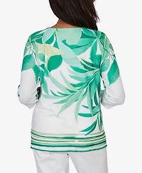Alfred Dunner Women's Resort Living Artisan Leaf Bordered V-Neck Top