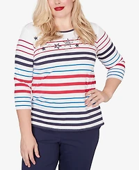 Alfred Dunner Women's Lady Liberty Stars And Stripes Americana Crewneck Top