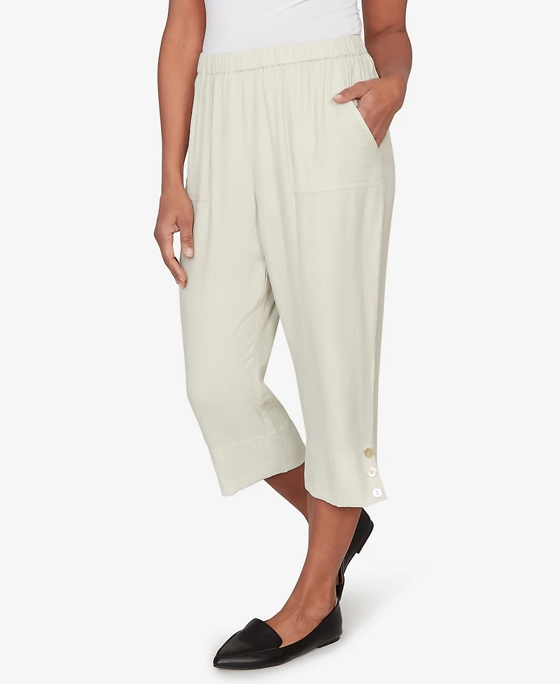 Alfred Dunner Women's Vintage Charm Relaxed Elastic Waist Front Pocket Capri Pants