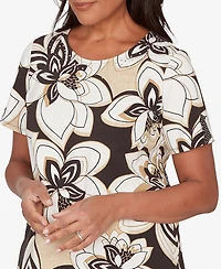 Alfred Dunner Women's Detail Driven Floral Stained Glass Short-Sleeve Top