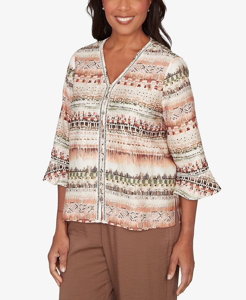 Alfred Dunner Women's Spice Market Biadere Stripe Center Seam V-Neck Top