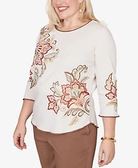 Alfred Dunner Women's Spice Market Asymmetrical Scroll Floral Round Hem Top