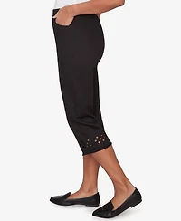 Alfred Dunner Women's Detail Driven Geometric Cut Out Flat Front Capri Pants