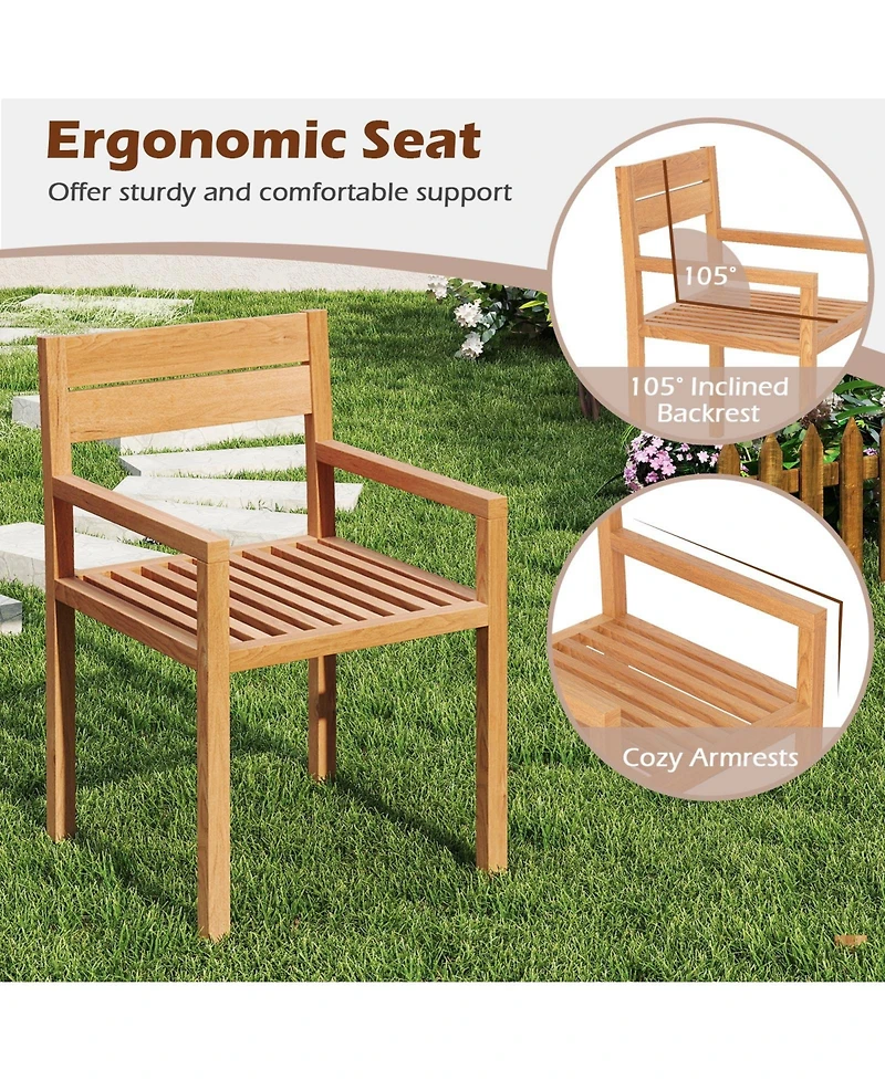 Sugift Outdoor Patio Dining Teak Wood Armchair