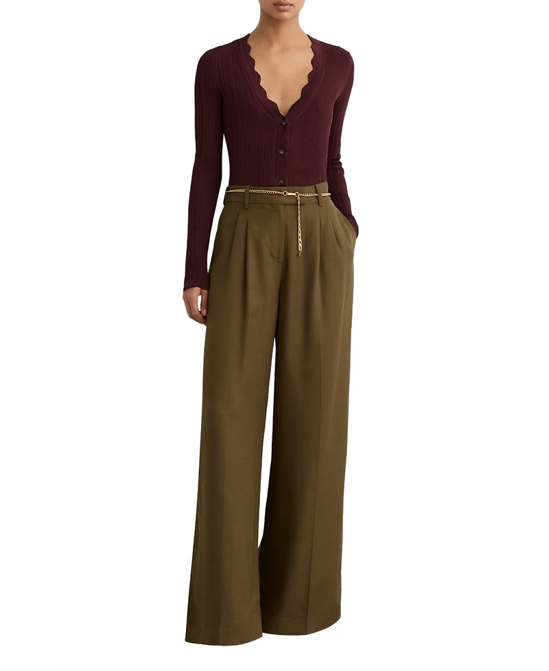 Reiss Women's Vinny Rib-Knit Scallop-Trim Cardigan
