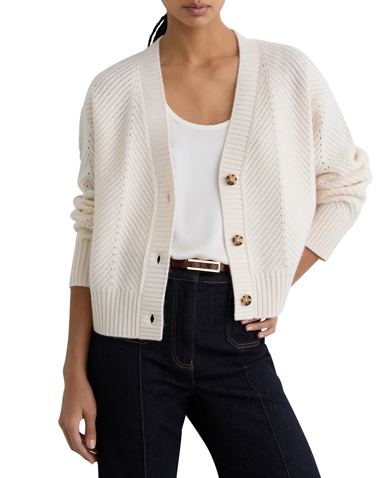 Reiss Women's Lottie Wool-Cashmere Chevron-Stitch Cardigan