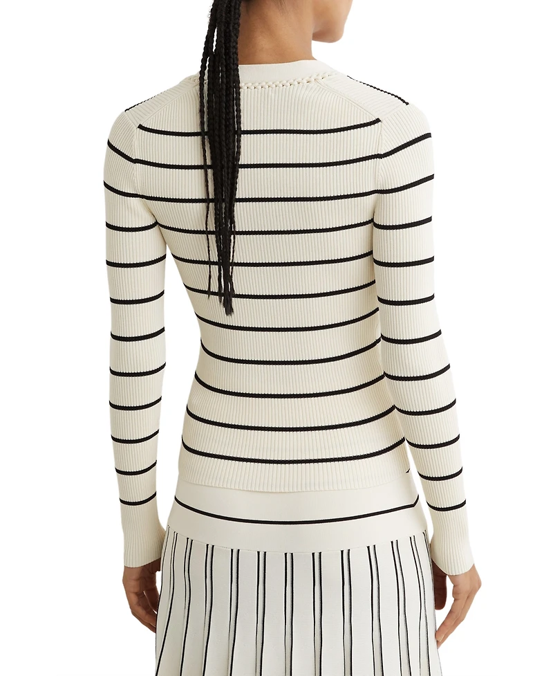 Reiss Women's Stripe Craft-Stitch Rib-Knit Top