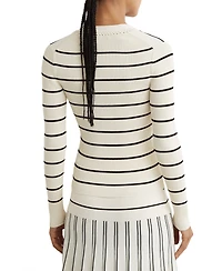 Reiss Women's Stripe Craft-Stitch Rib-Knit Top