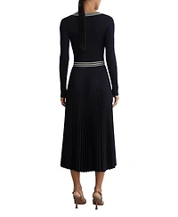 Reiss Women's Rib-Knit Stripe-Trim Pleated Midi Dress