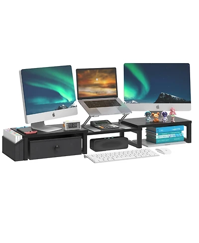 Gnuadz Dual Monitor Stand Riser Drawer Side Pockets Desk Storage desktop organizer