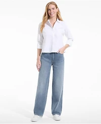 Lands' End Women's Rigid Denim Mid Rise Baggy Jeans