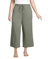 Lands' End Women's Plus Sport Knit Elastic Waist Wide Leg Crop Pants
