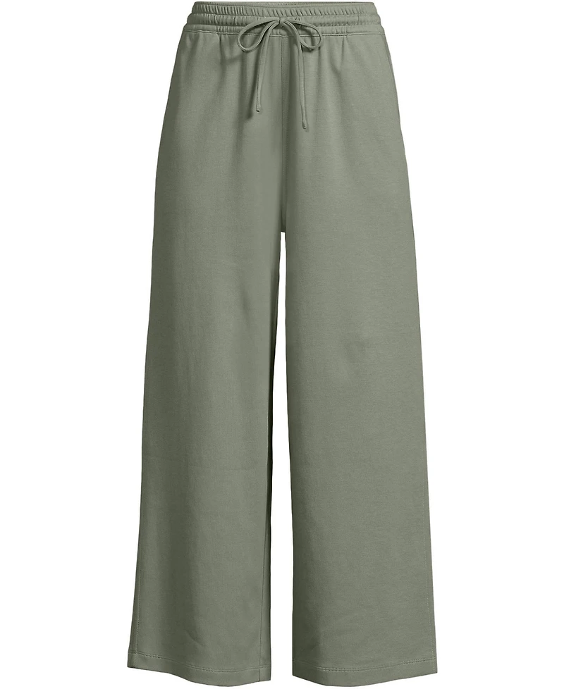 Lands' End Women's Plus Sport Knit Elastic Waist Wide Leg Crop Pants