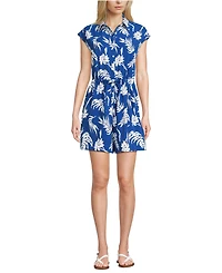 Lands' End Women's Cap Sleeve Creaseless Button-Down Romper
